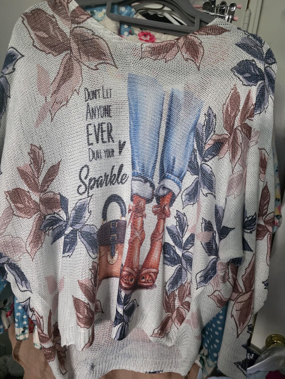 Cream Graphic Pullover Sweater with Blue and Brown Accents.sexy Inspirational - Picture 3 of 3
